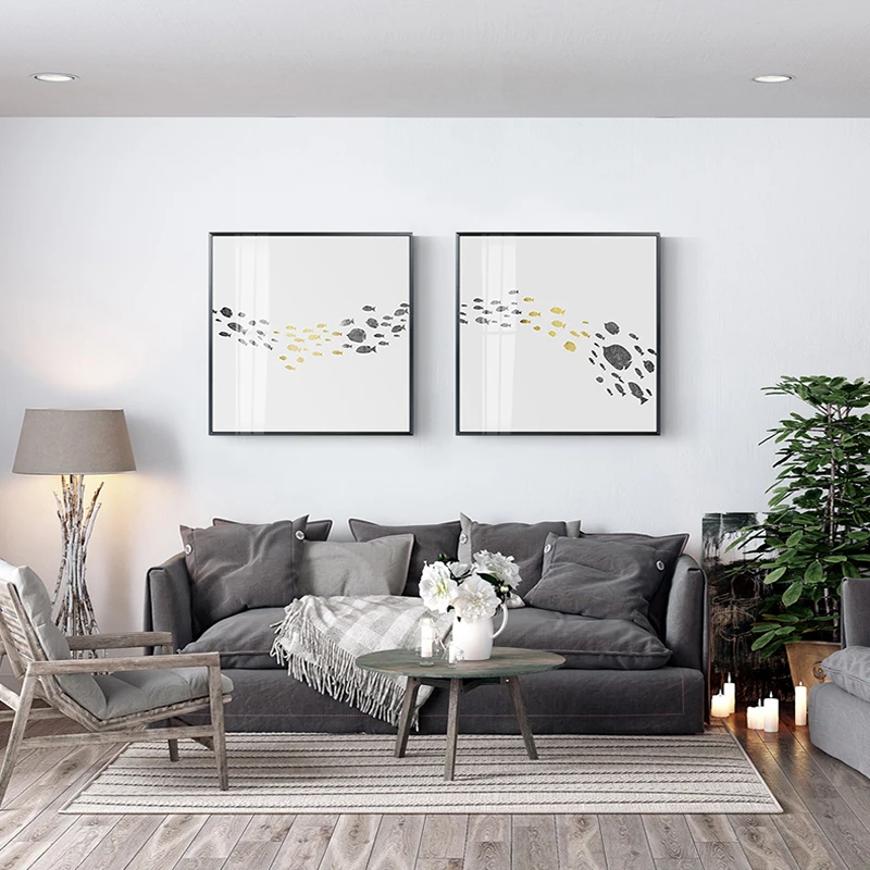 Абстрактная Современная холщовая живопись плакат и печать гостиная рыба