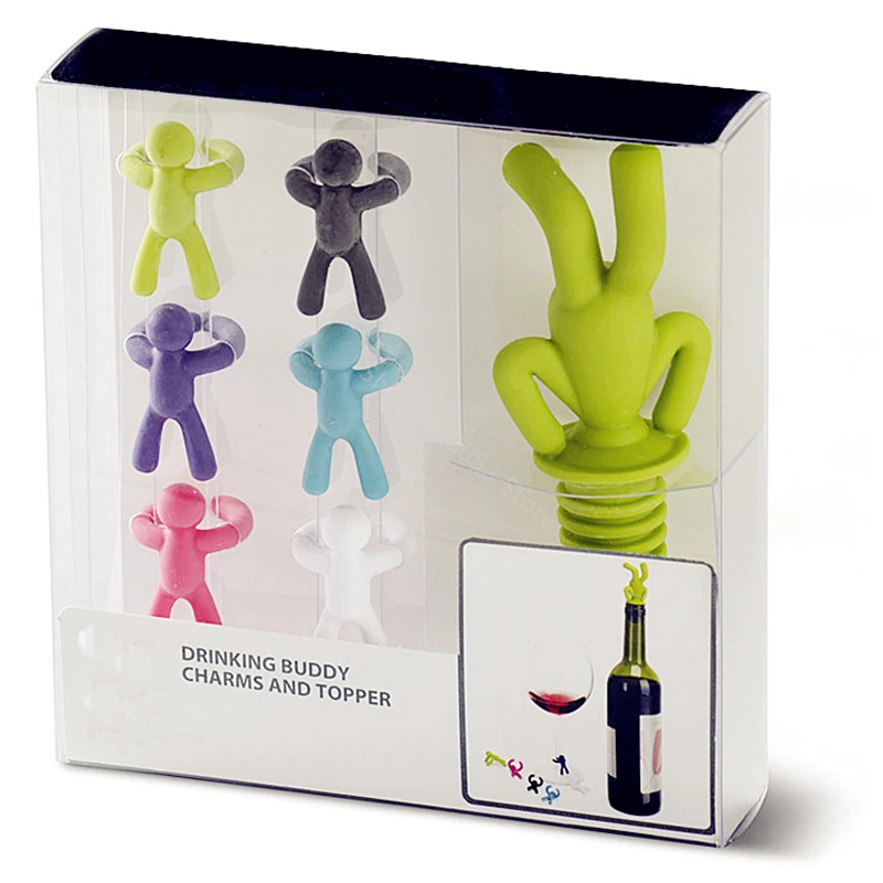 

7PCS Silicone wine stopper bottle boston drinking buddy Party Wine glass marker bar accessories champagne stopper cocktail cork