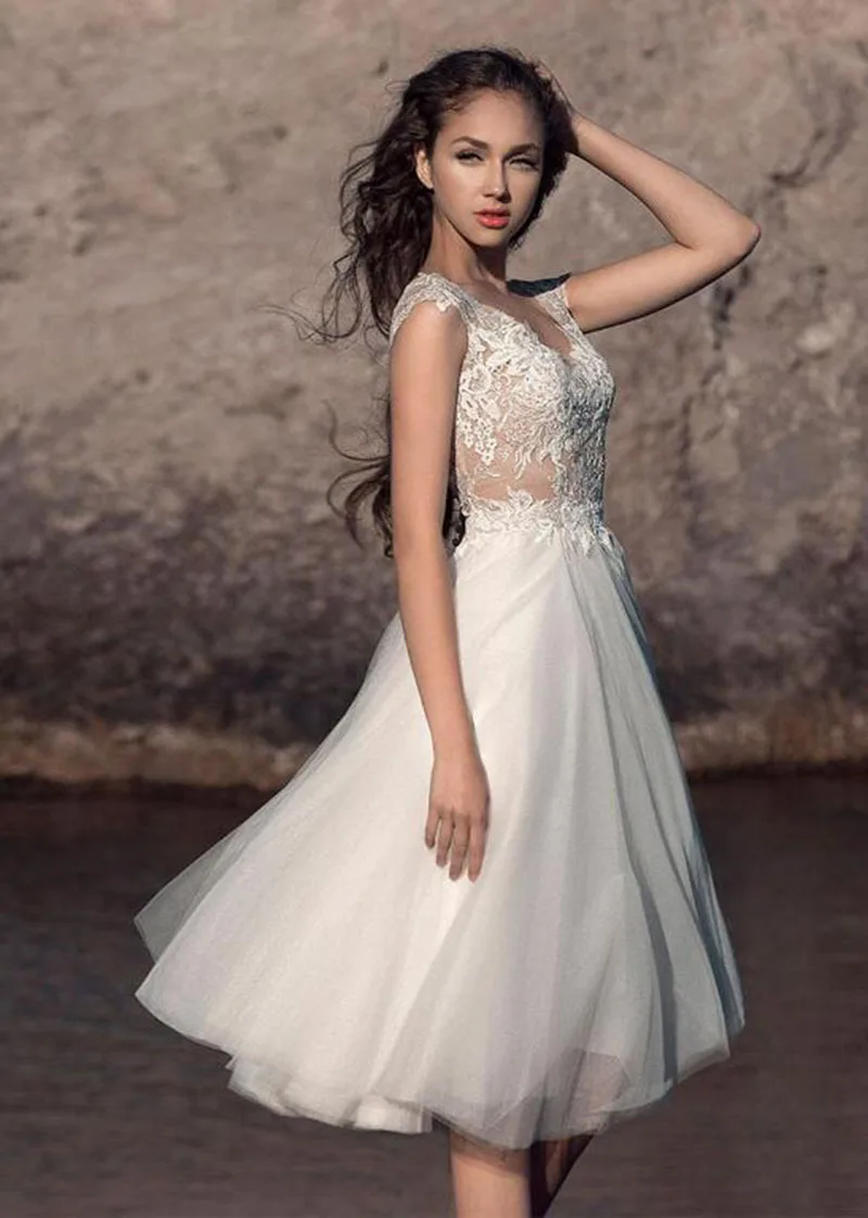 

Кружевное платье-трапеция gy Boho с открытыми плечами и аппликацией, свадебные платья до колен, женские короткие свадебные платья