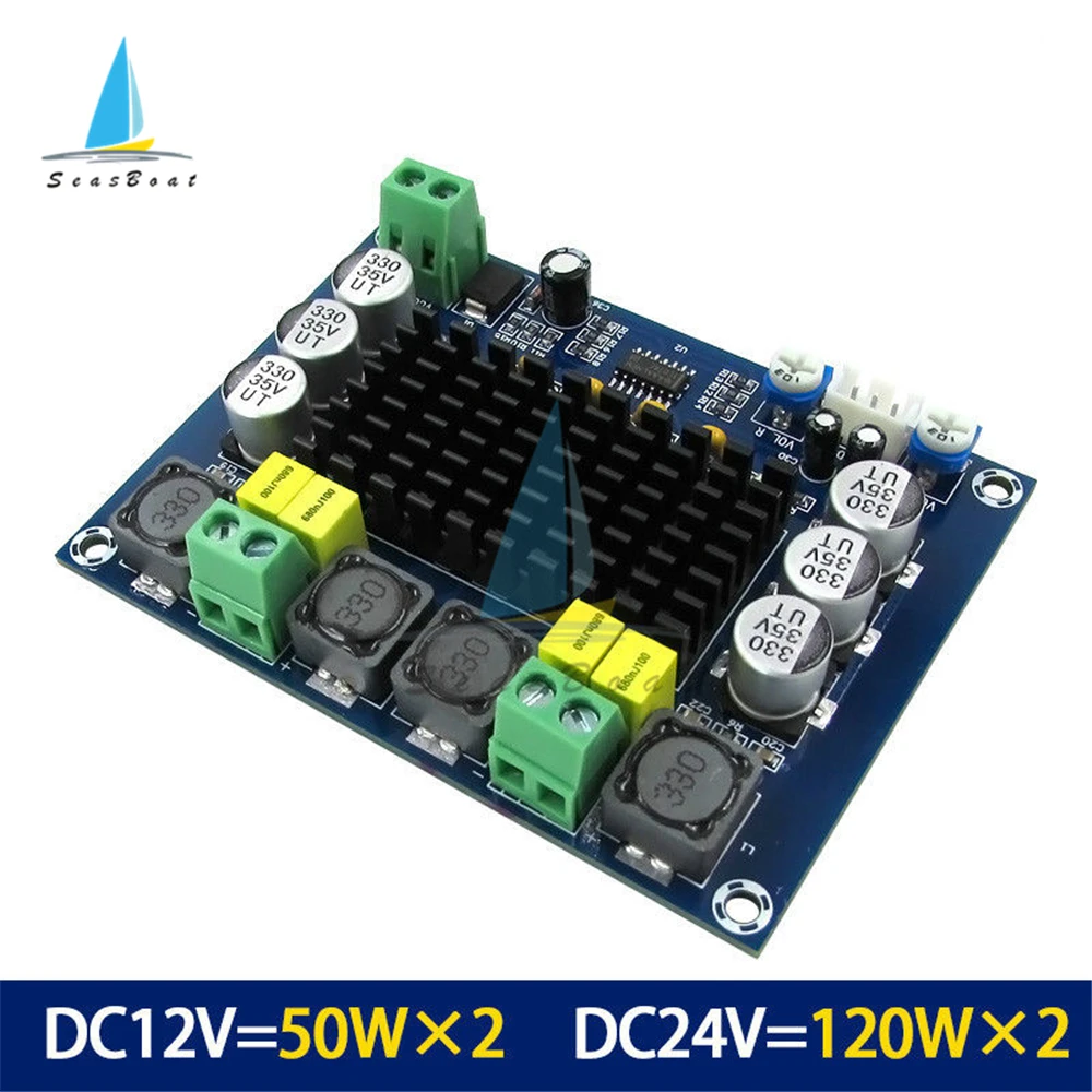 

XH-M543 TPA3116D2, двухканальный стерео усилитель высокой мощности, плата 2*120 Вт, модуль предварительного усилителя, 12-24 В