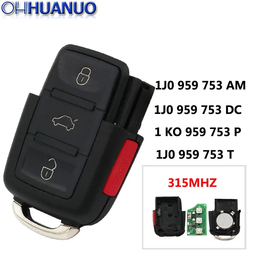 Пульт дистанционного управления 3 + 1 кнопка для Volkswagen Audi 315 МГц: 1J0 959 753 AM/1 KO P/1J0 T/1J0