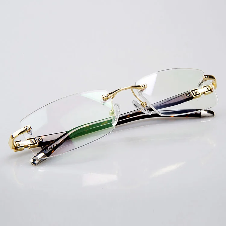 Мужские очки без оправы EOOUOOE золотистые/Серебристые оптические в металлической