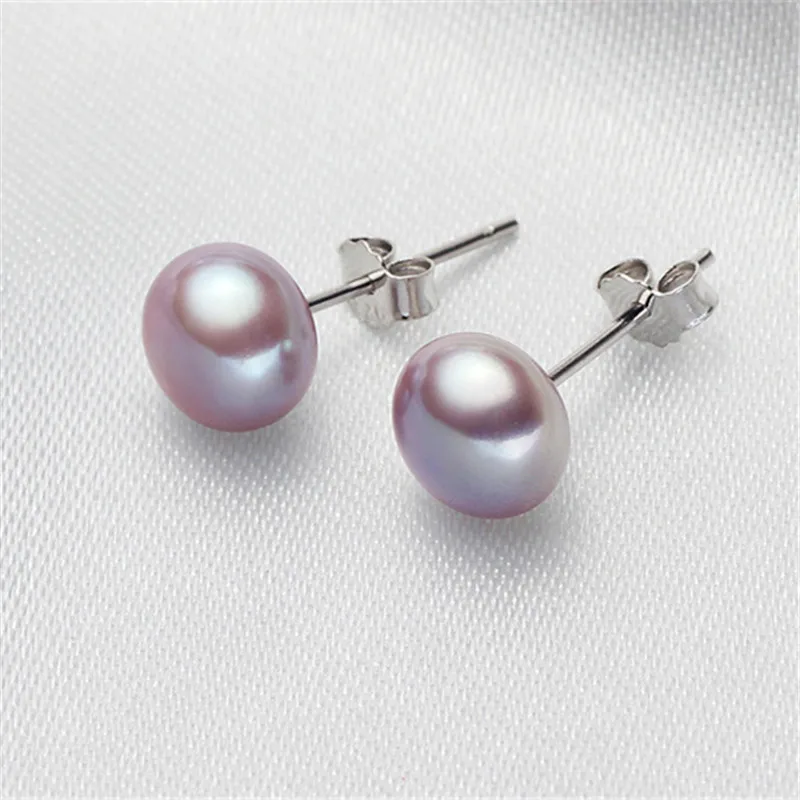 

925 Sterling Silver Piercing Freshwater Purple Pearl Stud Earring For Women Earrings Jewelry pendientes Oorbellen eh1126