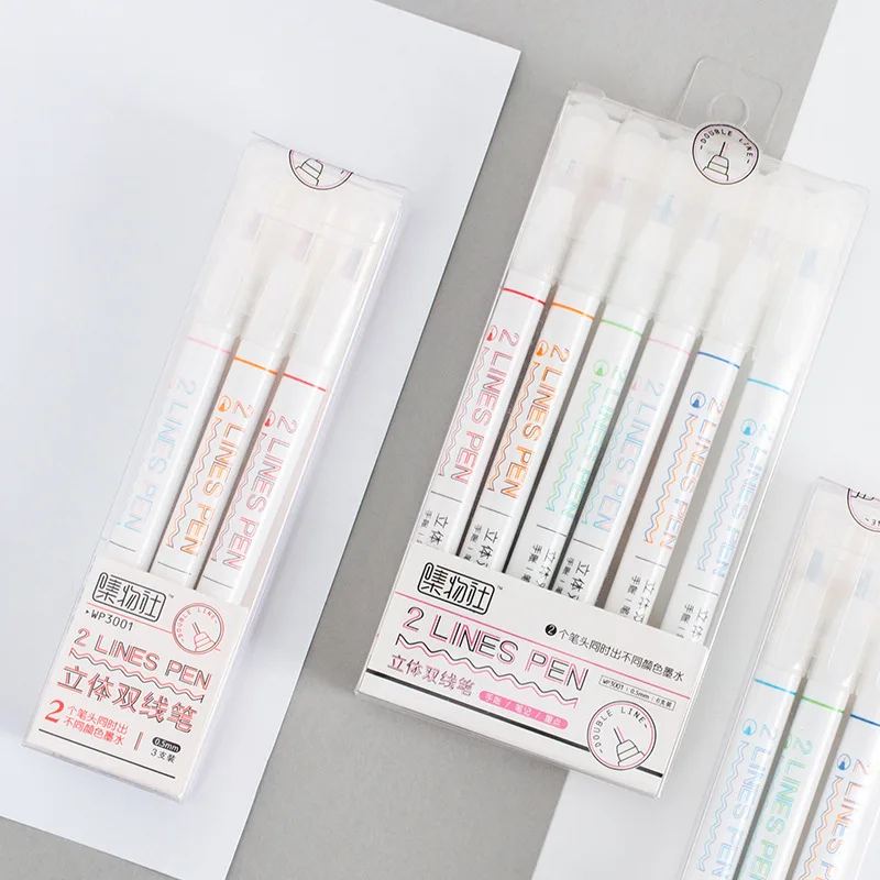 

2 lines pen set Double line water ink Red Blue color tip Art drawing liner scrapbooking 0.5mm Stationery Office School Pens