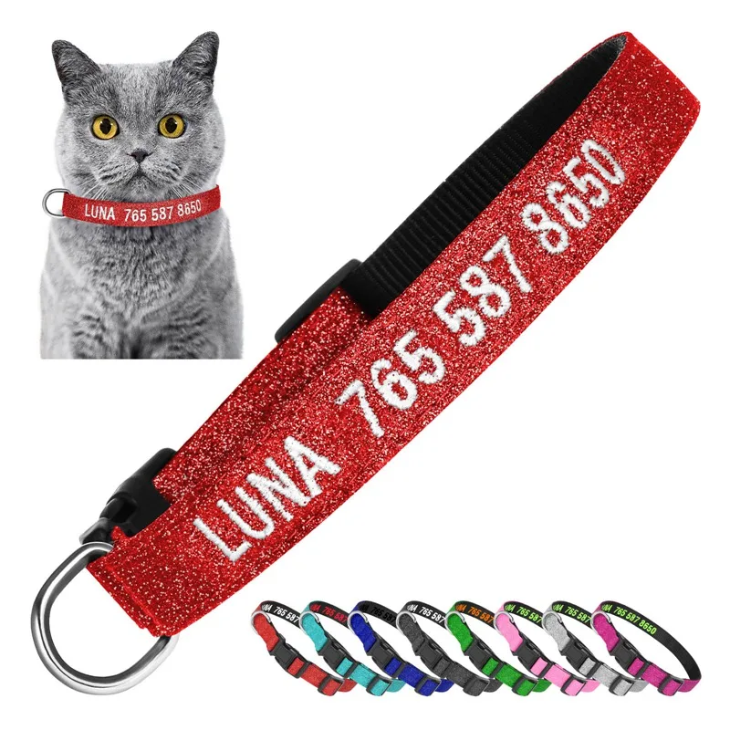 

Ошейник для собак и кошек, с вышивкой, именем и номером телефона