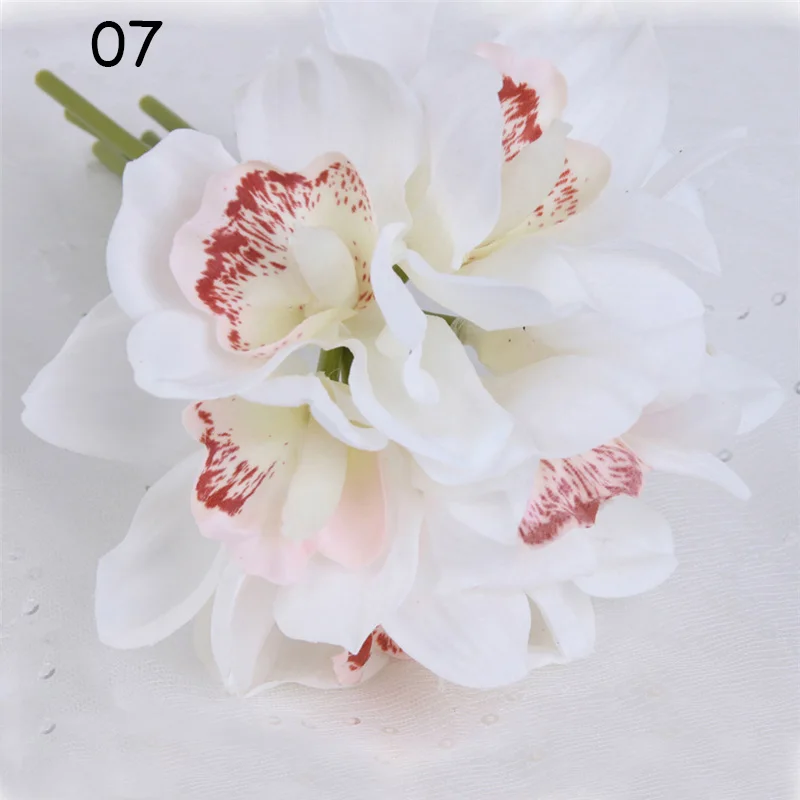 07 1 Набор, настоящее прикосновение, cymbidium, 6 головок, для украшения стола, цветок, сделай сам, для свадьбы, невесты, ручная работа, цветы, домашний декор, искусственная Орхидея - Цвет: 07