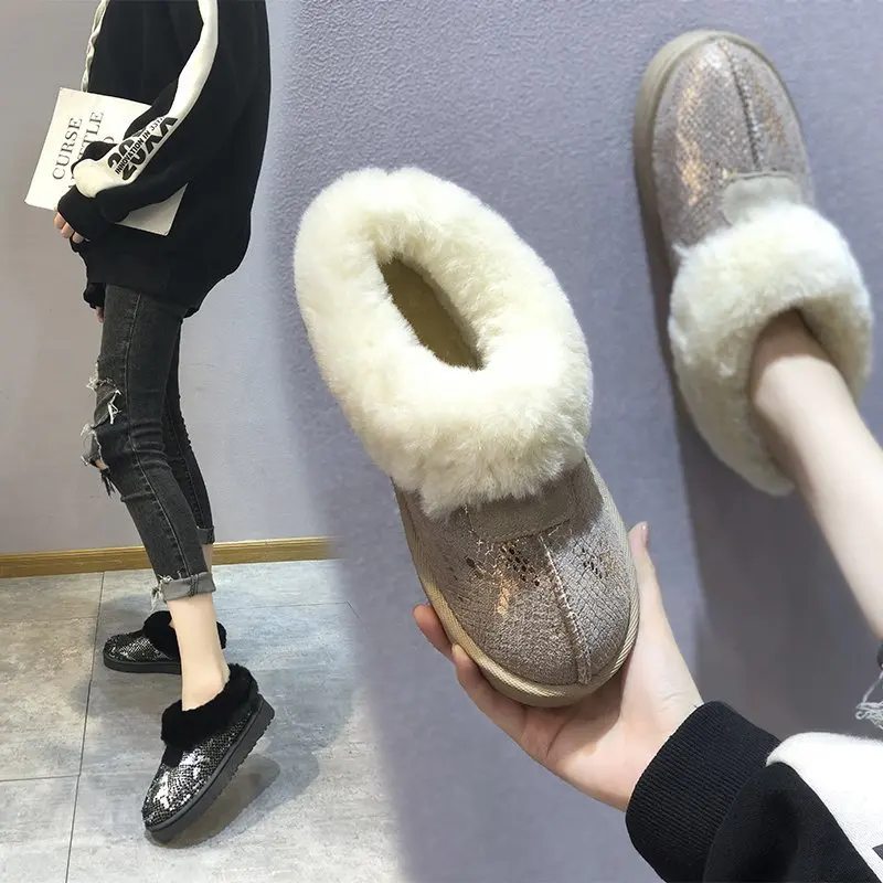 

Classic Genuine Snow Boots Plush Wool Women Warm Winter Boots Shoes Large Size 40 Outdoor Black Gray Colors Cozy