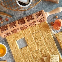 christmas embossing rolling pin animal pattern baking biscuit cookies noodle fondant cake dough engraved roller