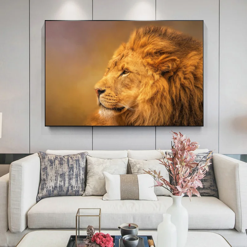 Животный постер коричневый лев картина рисунок на стену холст художественные