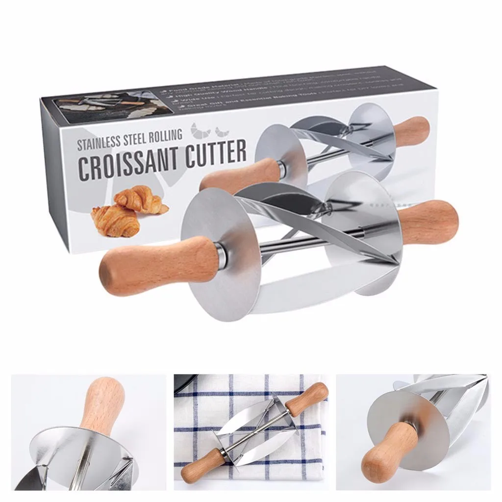 

Stainless Steel Rolling Cutter for Making Croissant Bread Wheel Dough Pastry Knife Wooden Handle baking Kitchen Knife #15