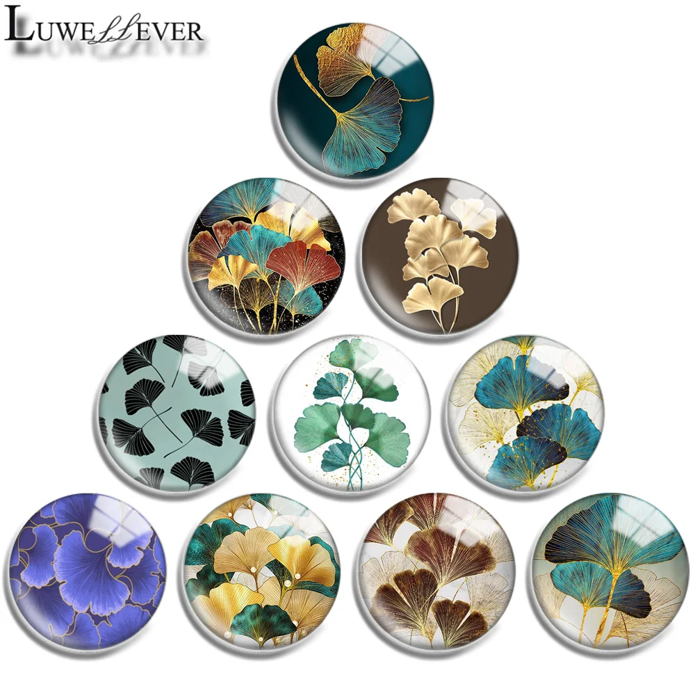

12mm 14mm 20mm 25mm 30mm 40mm 742 Ginkgo Mix Round Glass Cabochon Jewelry Finding 18mm Snap Button Charm Bracelet