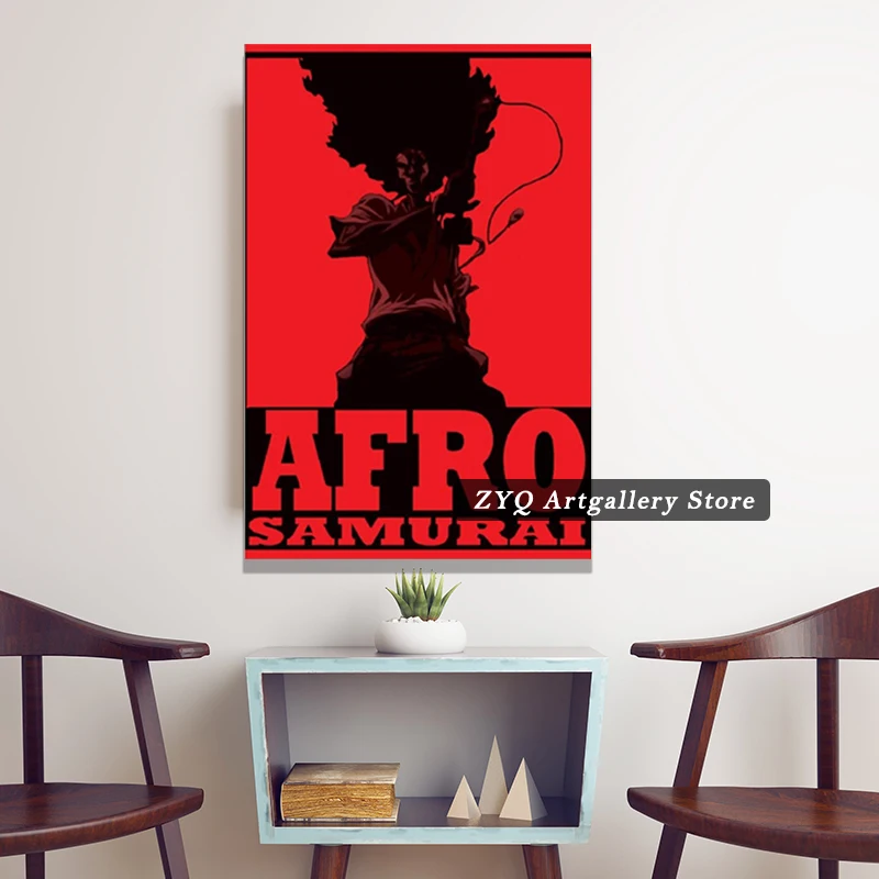 Афро самурайский аниме искусство искусства живопись стена печать для домашнего