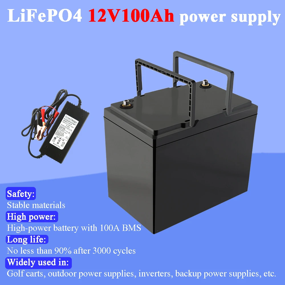 

Land Voyager 12V 100AH lifepo4 battery with 100A BMS 12.8V backup power inverter For RV Campers Solar Golf Carts Marine 14.6V10A