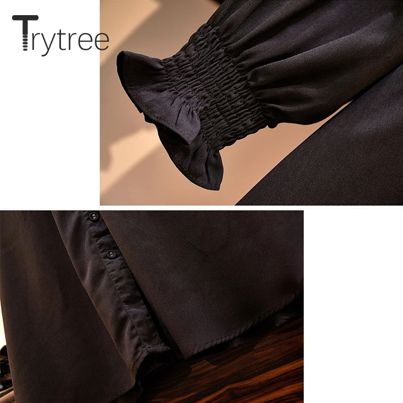 Trytree осеннее женское однотонное платье повседневное с v-образным вырезом и