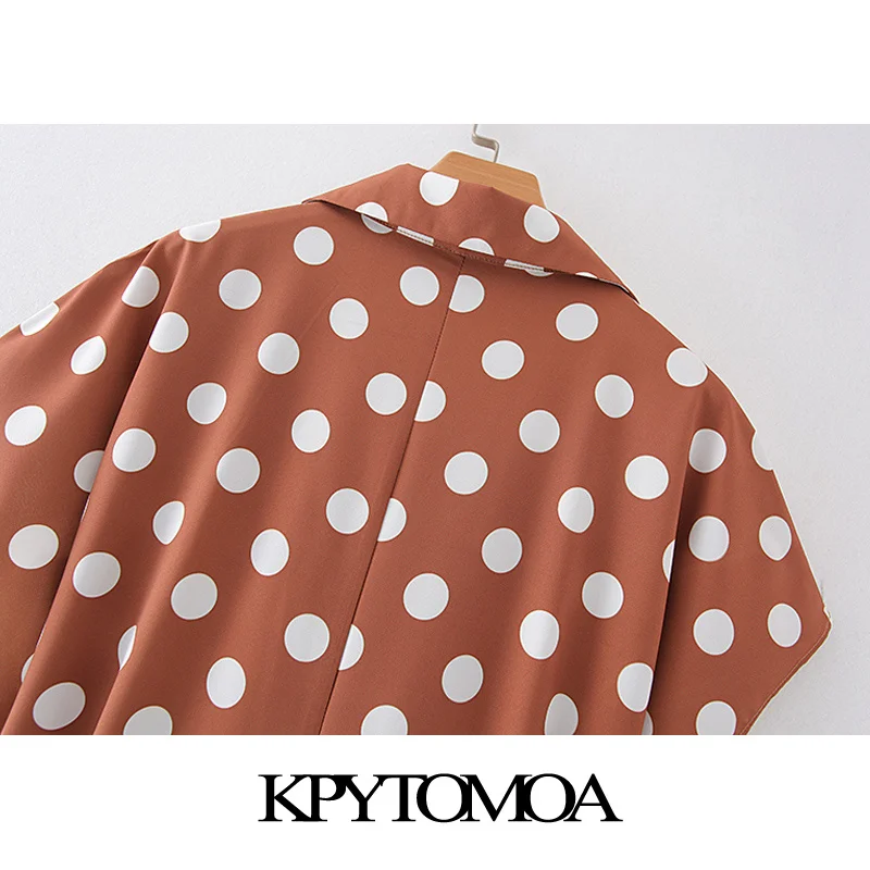 

KPYTOMOA Women 2020 Chic Fashion Polka Dot With Belt Jumpsuits Vintage V Neck Short Sleeve Female Playsuits Casual Rompers Femme