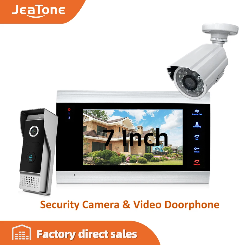 

JeaTone 7 inch Video Door Phone Video Intercom 1200TVL Outdoor Call Panel + 1200TVL Analog Camera Access Control System Doorbell