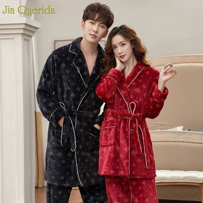 Мужские фланелевые пижамы с длинным рукавом кимоно топ + брюки комплект из двух