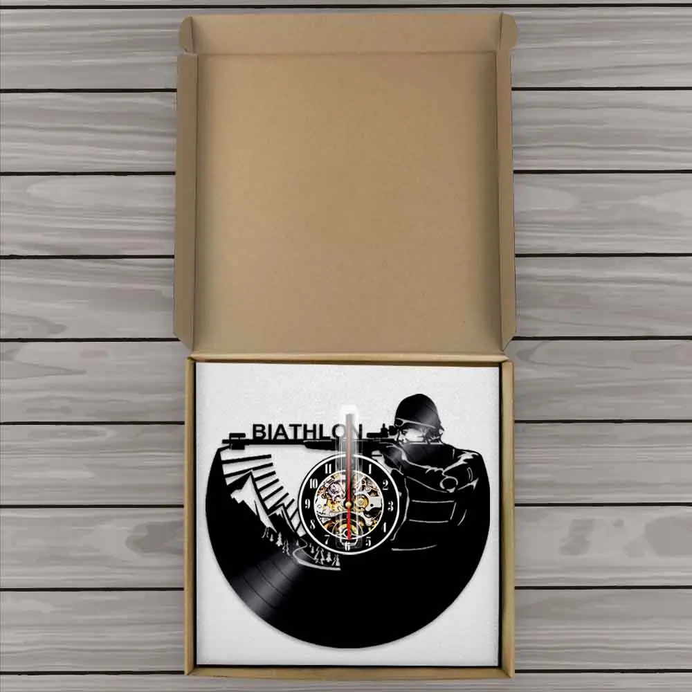 Настенные часы для домашнего декора зимнего биатлона спорта стрельбы виниловой