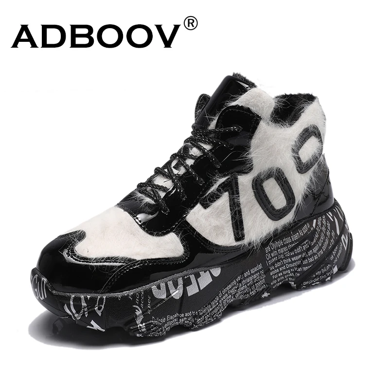 

ADBOOV 2020 Furry Chunky Sneakers Women Graffiti Sole Winter Shoes Zapatos De Mujer