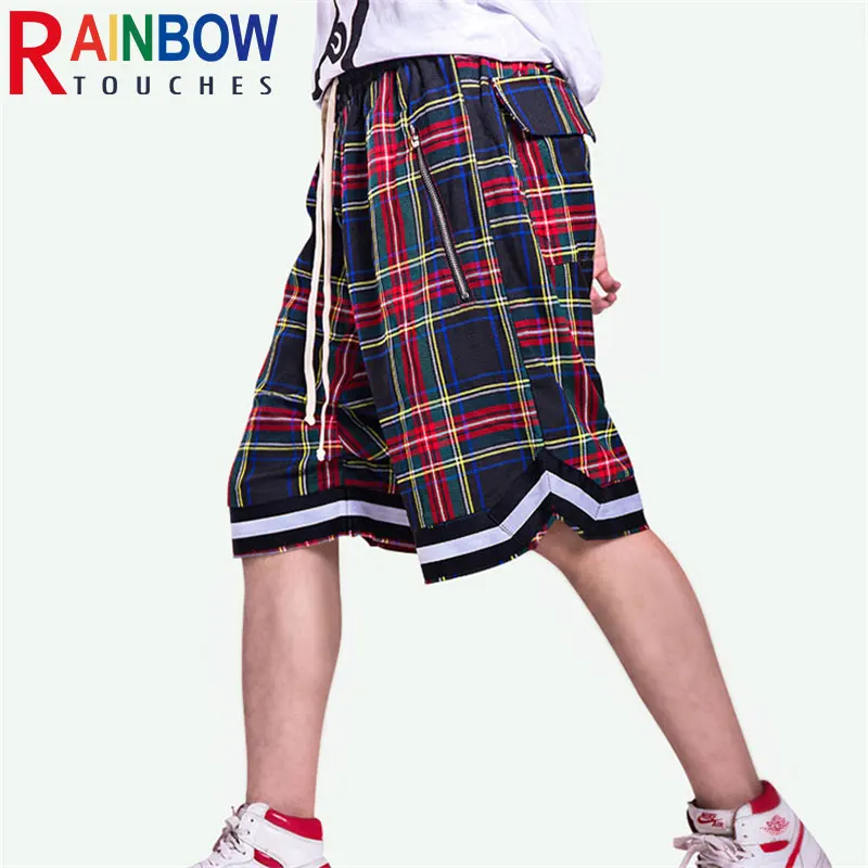 

Rainbowtouches Summer Hot Sale Men Cotton Fabric Plaid Track Shorts