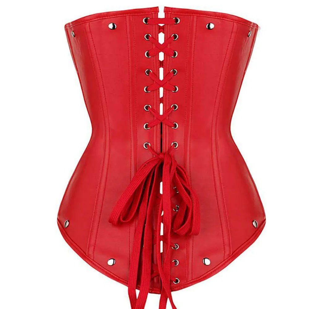 

Fashion Camis Tank Tops Corset Faux Synthetic Leather Bustier Vest Gothic Gorset Front Buckle Rivet Korsett For Women Plus Size