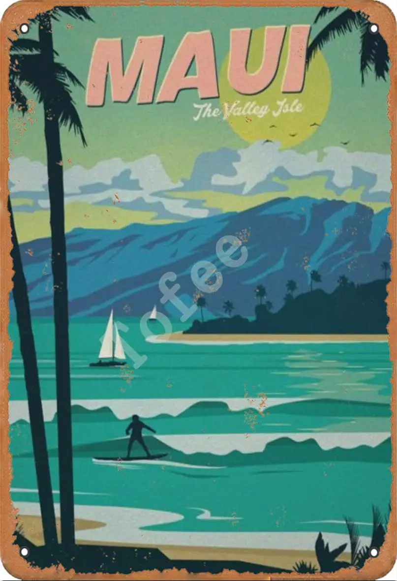 

SLALL Maui The Valley Jale Retro Street Sign Household Metal Tin Sign Bar Cafe Car Motorcycle Garage Decoration
