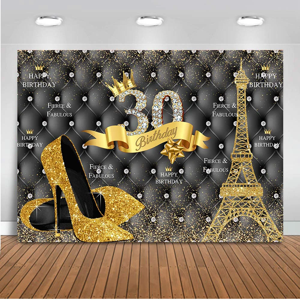 Fabulous 50th Birthday Photography Backdrop 30th 40th 60th 70th Background Lady Eiffel Tower Golden High Heels Diamond | Электроника