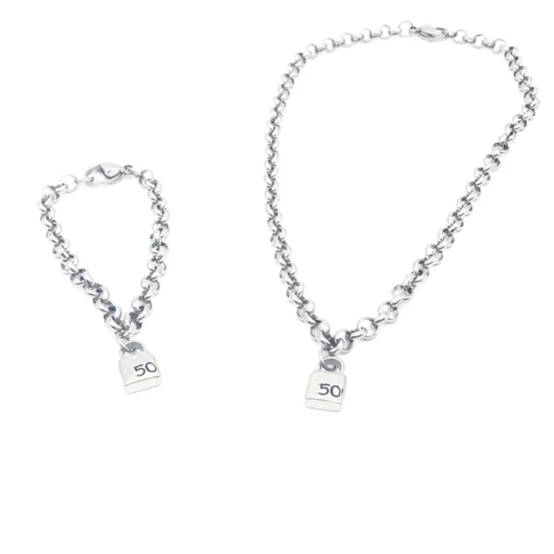 

Fashion Stainless Steel Personality Retro Rock Lock Round Pearl Chain Man Woman Set UNO Jewelry Party Gifts