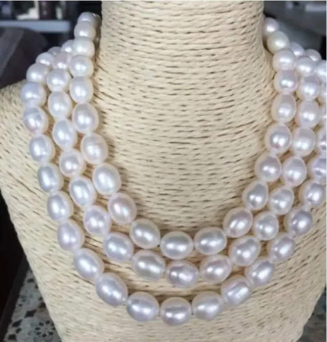 

47inch Women Gift Freshwater Jewelry Genuine Natural triple strands 12-13mm south sea white baroque pearl necklace