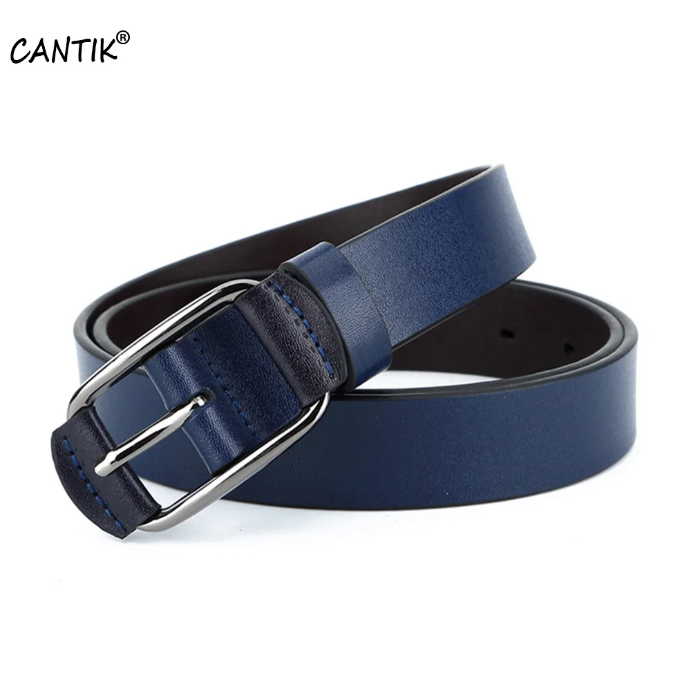 

CANTIK Ladies High Quality Blue Cowskin Belts Leather Cover Alloy Pin Buckles Jeans Clothing Accessory Women 2.6cm Width FCA017