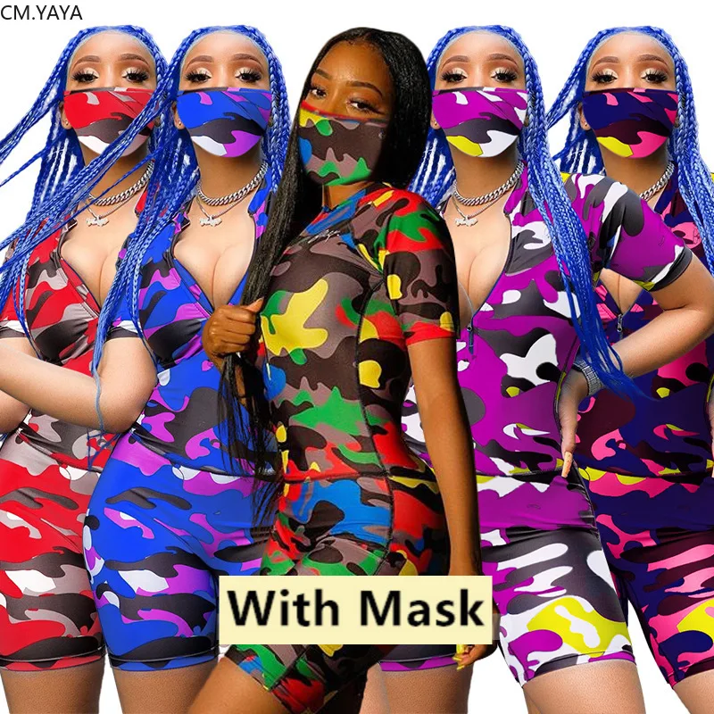 Женский спортивный костюм-двойка CM.YAYA футболка на молнии с коротким рукавом и