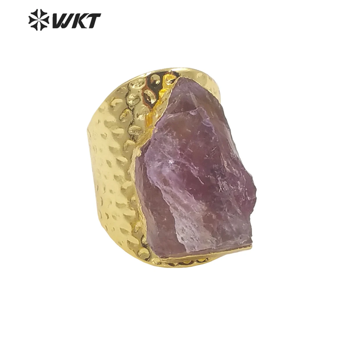 

WT-R369 Wholesale Fashion gold plated raw gemstones open size Ring women populared pink quartzs cigar Band Ring