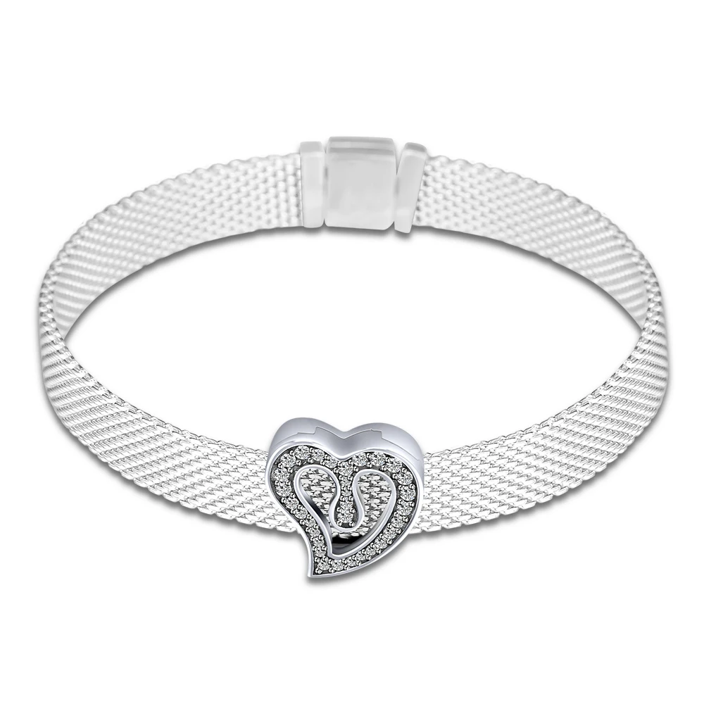 

Fits for Europe Charms Bracelets Heart of Love Clip Beads 100% 925 Sterling Silver Jewelry with Clear CZ Free Shipping
