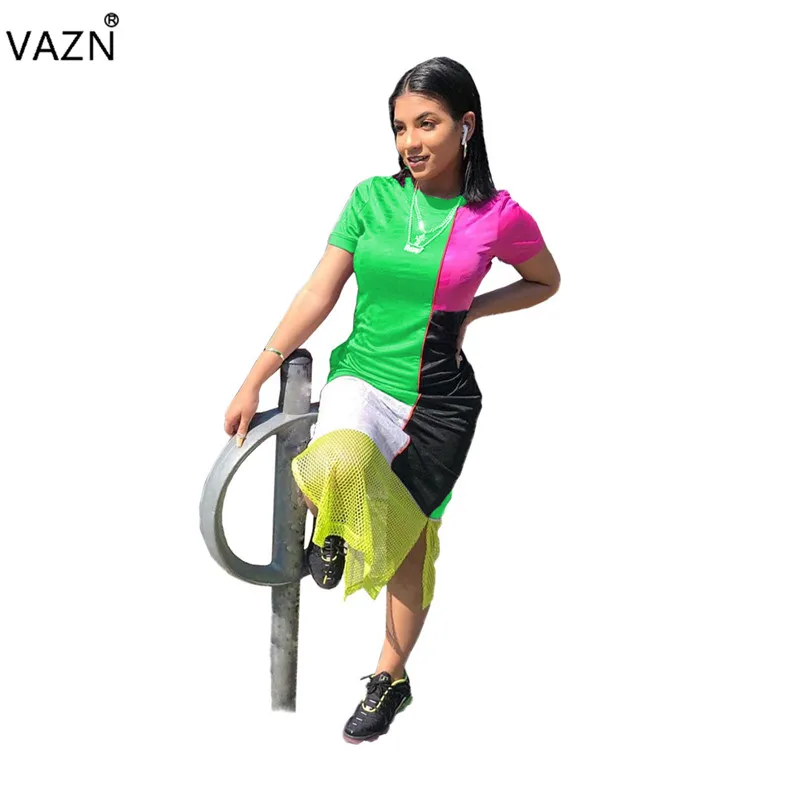 VAZN 2019 летние туфли уличные стиле женское платье Круглый воротник с коротким