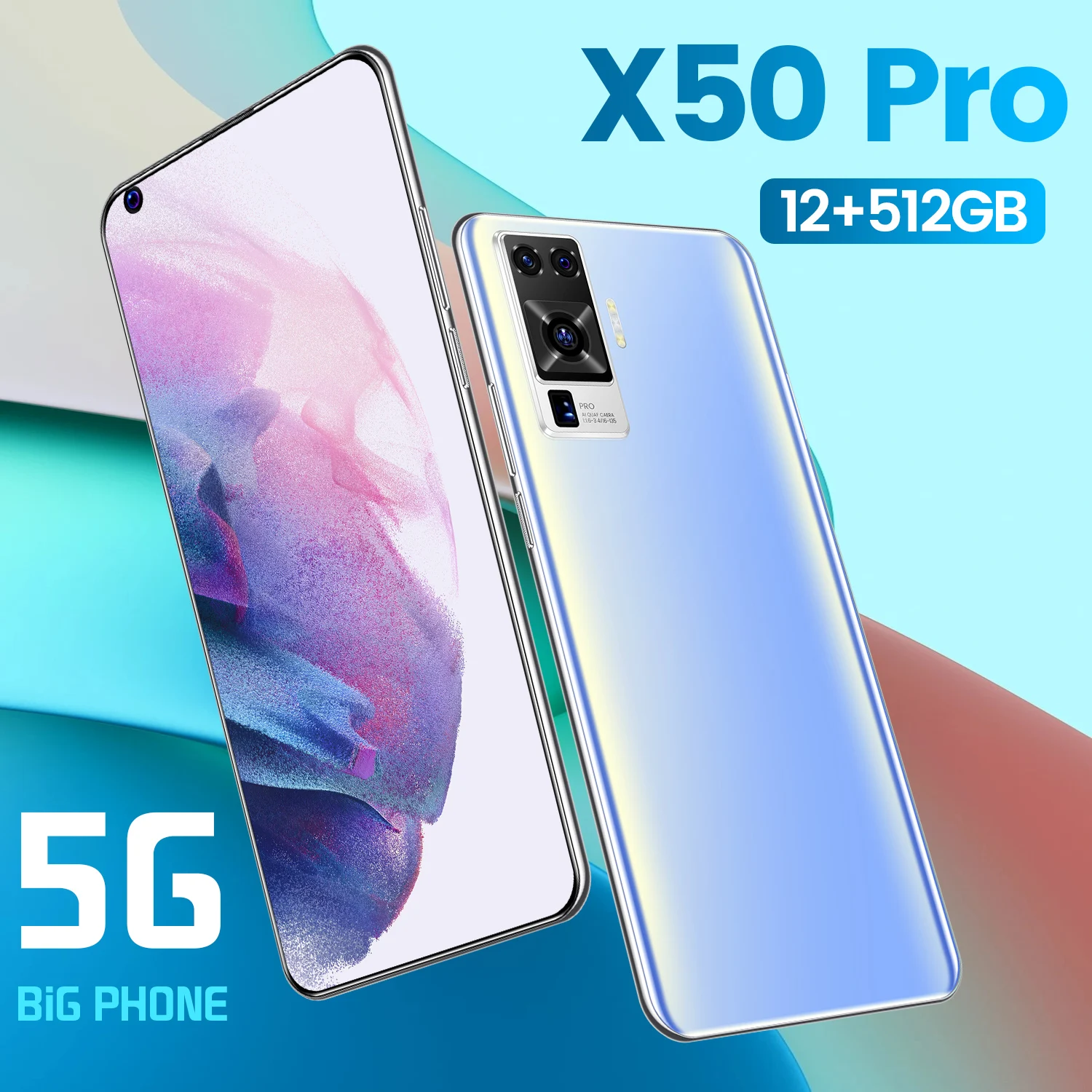 

Global Version X50 Pro Smartphone 7.3 Inch HD Facial Fingerprint ID Unlock 12GB+512GB 5G Phone Android 10 Core 16MP + 32MP Phone
