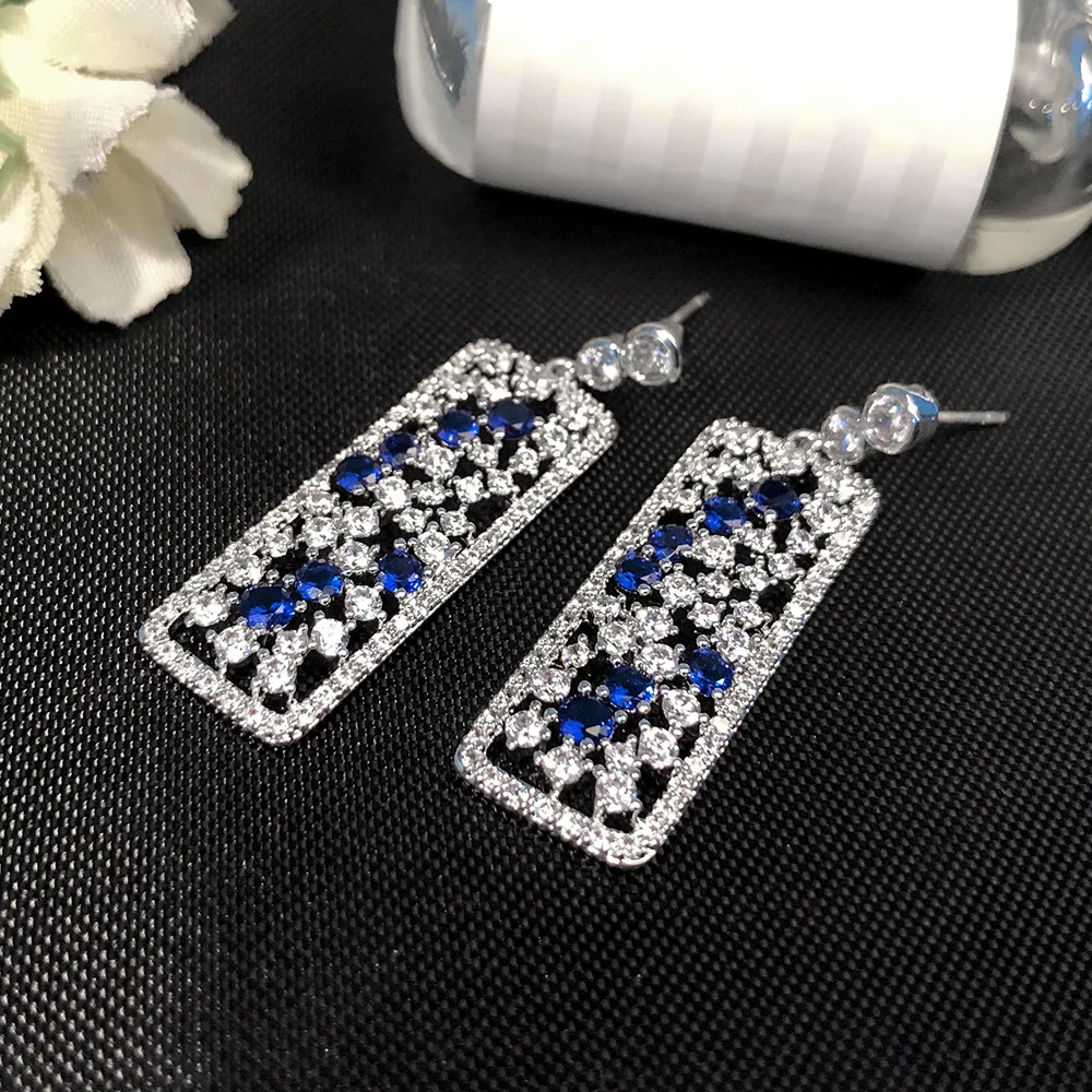 Женские длинные квадратные висячие серьги с микро стразами модные ювелирные