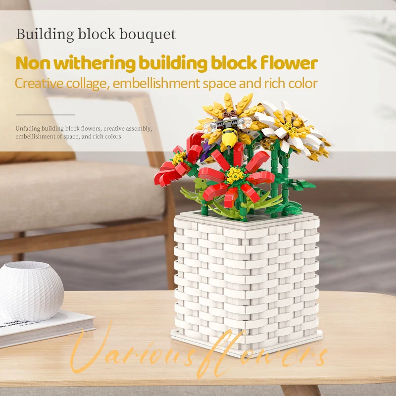 

Original Design Flower Vase Bee Building Block Model Small Particles Compatible with Puzzle Assembling Toy Brick for Children