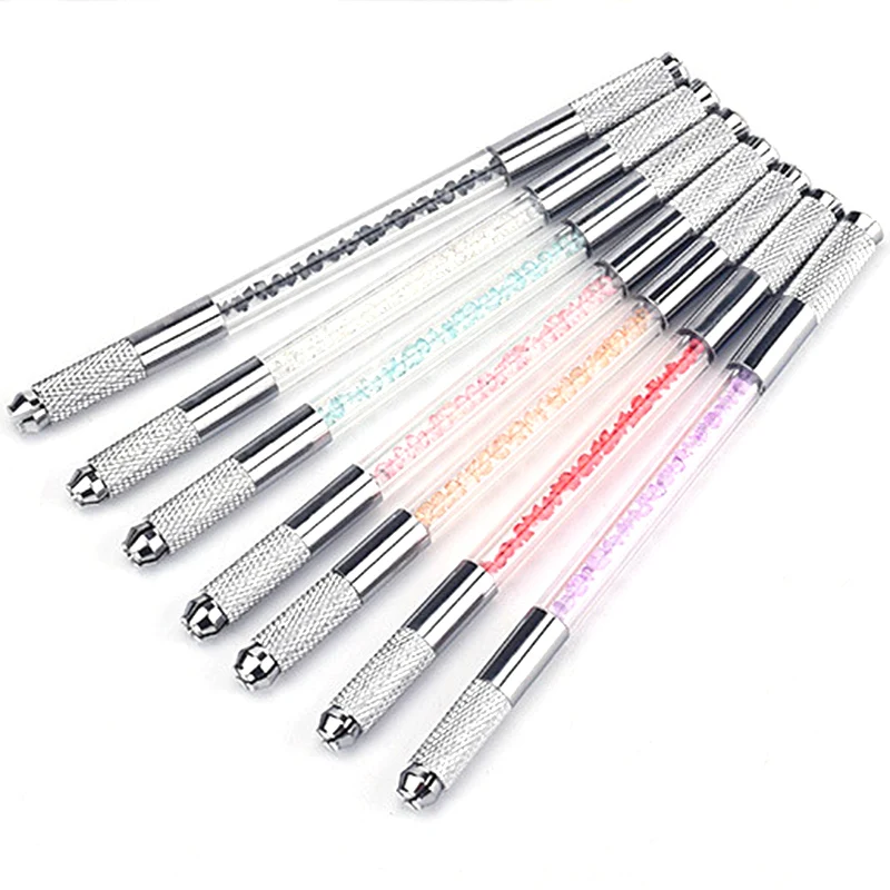 Double Head Eyebrow Embroidery Hand Tool Microblading Handles Flat And Round Needle Blade Tebori Pen Microblading Holder