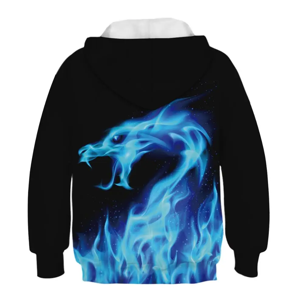 Толстовки с капюшоном 3D принтом Пламя дракона свитер для мальчиков и девочек