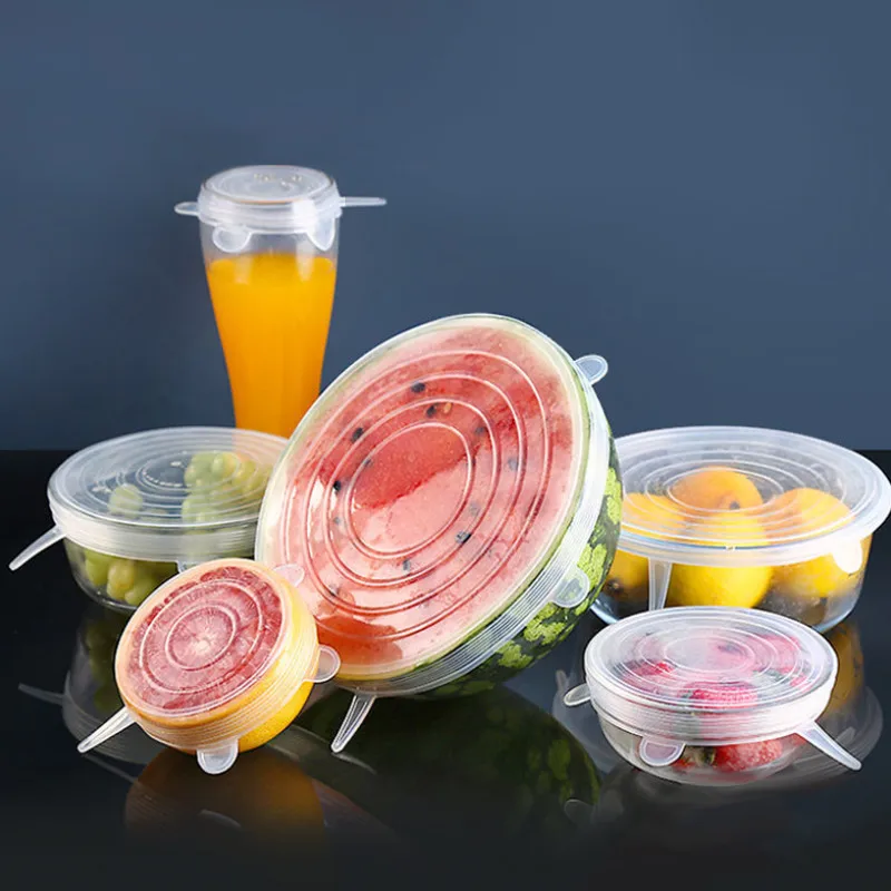 

Многоразовые аксессуары для хранения свежести продуктов, универсальные силиконовые крышки для кухонной посуды, растягивающиеся аксессуар...