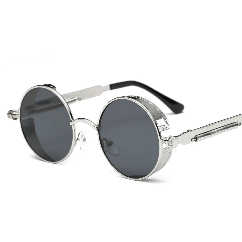 silver gray Новые Круглые Солнцезащитные очки 6631 металлический тренд весенние зеркальные ножки отражающие красочные женские ретро солнцезащитные очки унисекс очки - Цвет линз: silver gray