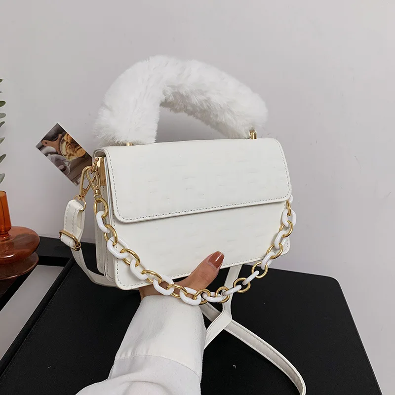 

Hot Sale Flaps for Women 2021 New Fashion Plush Chain Single Shoulder Bags Boutique PU Dating Purses Sac De Luxe Femme Marque Cc