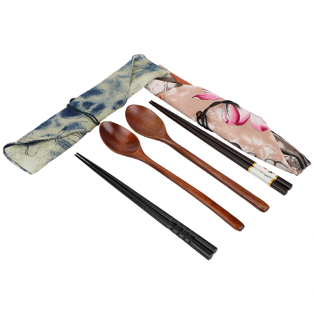 

Wooden Cutlery Set Wooden Chopstick And Spoon Set Sushi Stick Kitchen Accessories Friendly Tableware Travel Suit Portable
