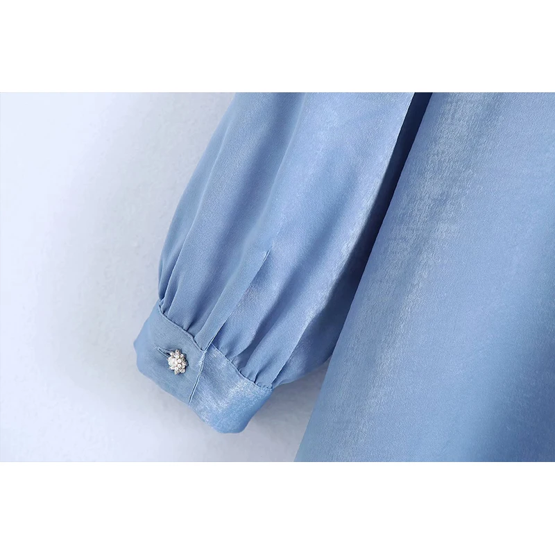 

WXWT Za Women Man-made Jewelry Buttons Solid Shirt Long Sleeve 2021 Chic Female Loose Shirt Fashion Tops BB1761