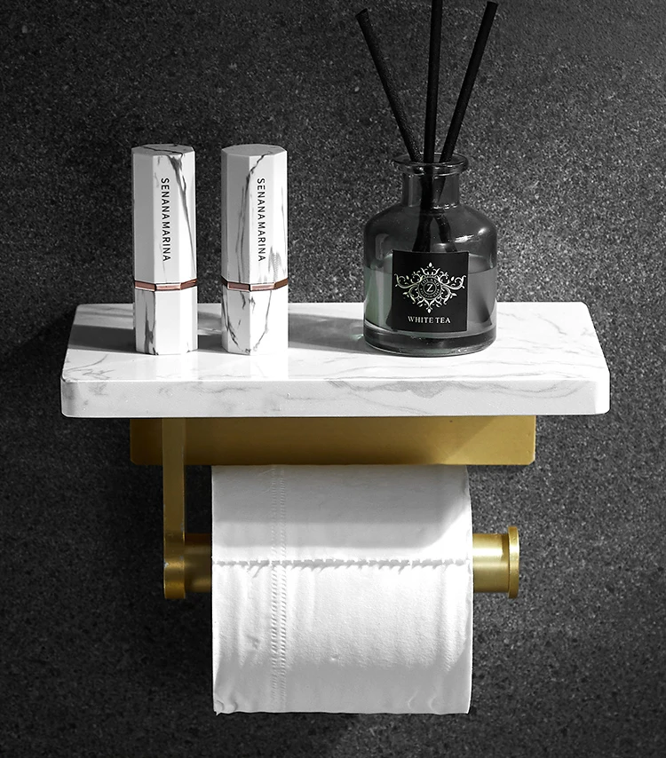 

Marble Gold Light Luxury Roll Paper Holder Mobile Phone Tissue Holder Shelf Bathroom Toilet Paper Holder