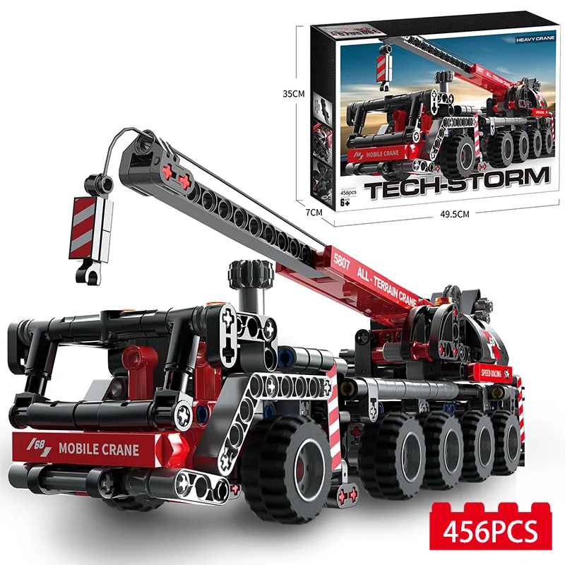 Red Rough Terrain Crane Building Kit Red Technical Crane Car Construction Engineering Truck for Kids