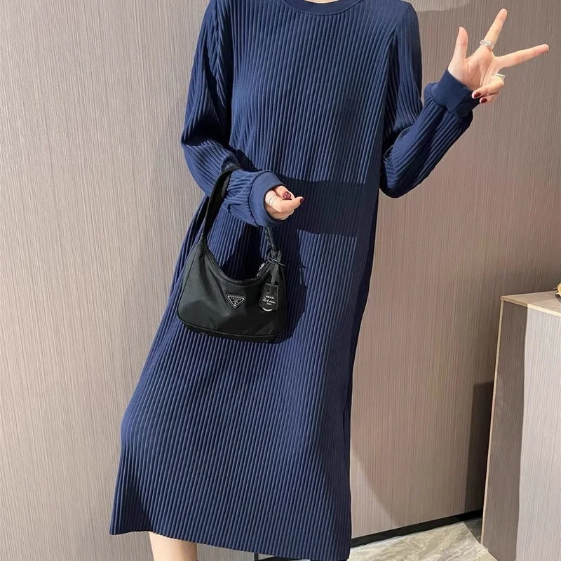 Женское прямое платье с длинным рукавом однотонное Элегантное повседневное