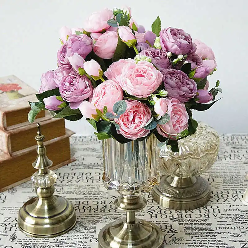 

Peonies Artificial Flowers White Pink Silk Peonies Bouquet Fake Flowers Wedding Home Decoration Peony Rose Flower