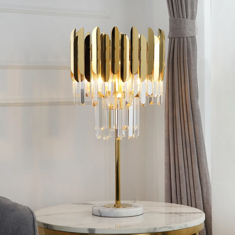 

High-end light luxury crystal table lamp bedroom bedside lamp home living room model room atmospheric stainless steel table lamp