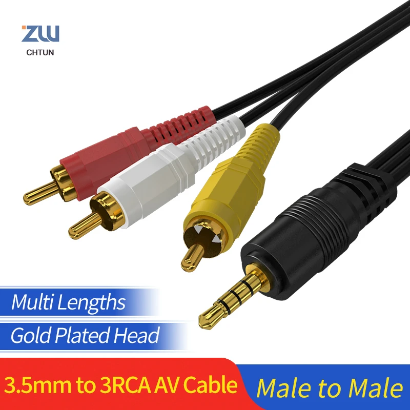 

GCX 3.5mm Jack to 3RCA Splitter Male to Male Standard 3.5 to 3 RCA Audio Converter Video AV Adapter High Quality Speaker Cable